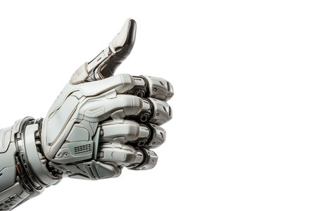 robot arm showing thumb up gesture isolated on white background. Generative Aiの素材