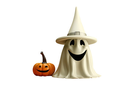 Ghost with witch hat isolated on white background, halloween concept. Generative Aiの素材