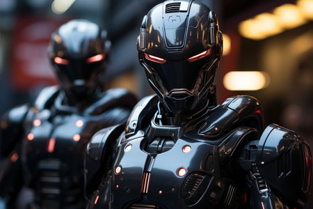 Portrait of futuristic robot policeman. Generative Aiの素材