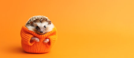 hedgehog over orange background, panoramic layout, happy thanksgiving. Generative Aiの素材