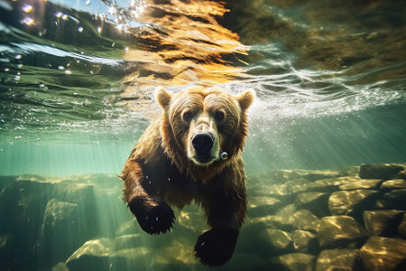 brown bear swimming underwater. Generative Aiの素材