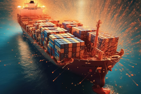 container ship, global trade concept. Generative Aiの素材