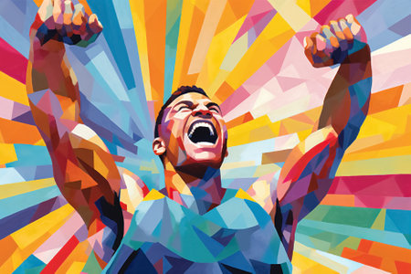 Abstract polygonal geometric successful man, winner concept. Generative Aiの素材