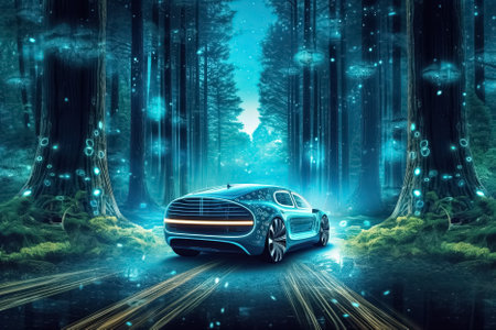 car on the road, autonomous vehicle of future. Generative Aiの素材