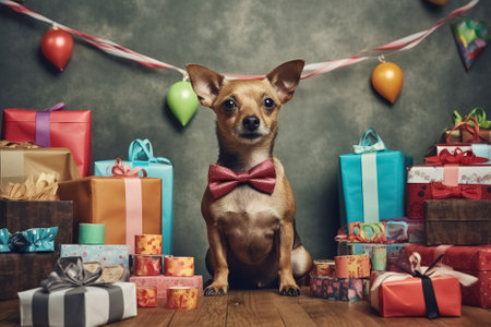dog and gifts, happy birthday concept. Generative Aiの素材