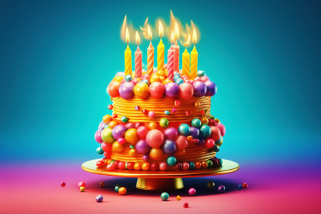 bright birthday cake with candles. Generative Aiの素材