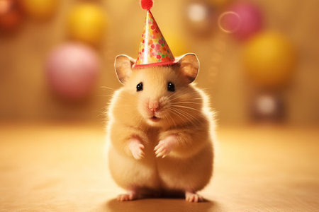 little hamster in festive conus, concept of holiday or birthday party. Generative Aiの素材