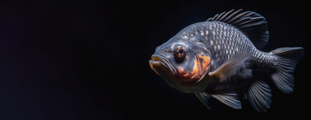 live fish on black background, panoramic layout. Generative Aiの素材