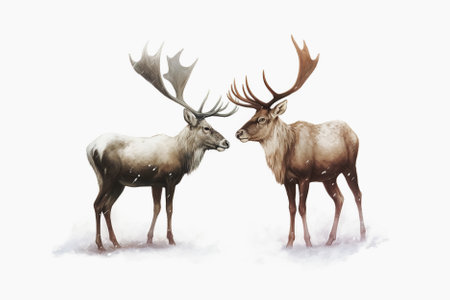 two horned reindeer, Merry Christmas card. Generative Aiの素材