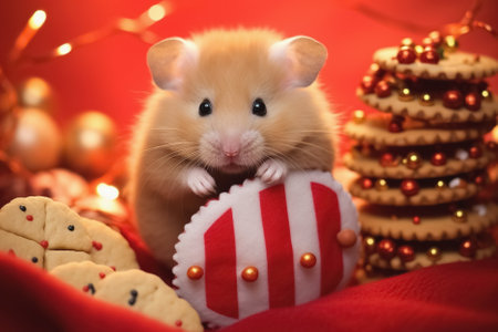 cute hamster and christmas decorations, Merry Christmas card. Generative Aiの素材