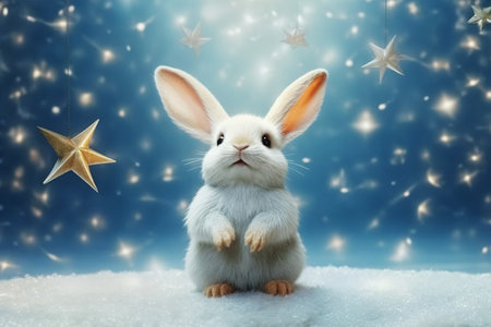 cute bunny on snow, Merry Christmas greeting card. Generative Aiの素材