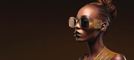 Beauty portrait of african american woman, panoramic layout. Generative Aiの素材