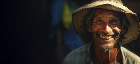 portrait of an elderly smiling man, panoramic layout. Generative Aiの素材