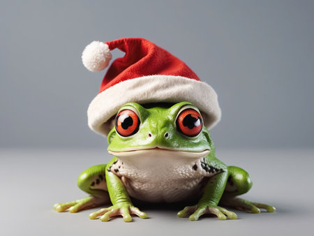 frog in a Christmas hat, Merry Christmas card. Generative Aiの素材
