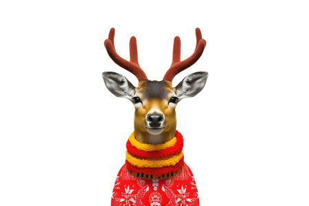 reindeer in winter sweater isolated on a white background. Generative Aiの素材
