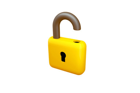 Open lockisolated on white background, 3d renderingの写真素材
