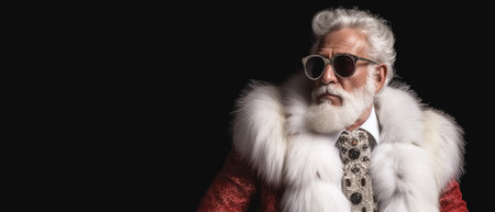 fashionoble Santa Claus, panoramic layout. Generative Aiの素材
