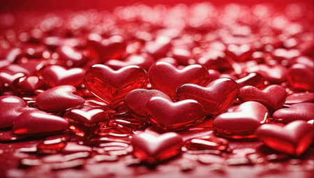 Valentines day background with red hearts. 3D hearts. Generative Aiの素材
