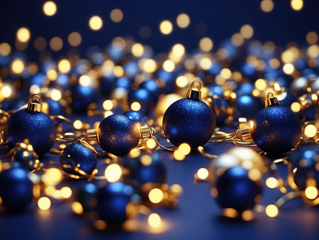 Christmas balls and garland on a blue background. Generative Aiの素材