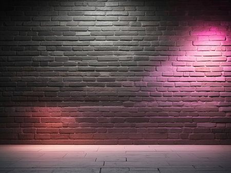 Background of brick wall texture with neon lights. Generative Aiの素材