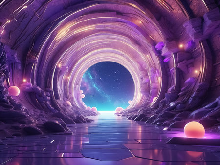 Futuristic tunnel with glowing lights. Generative Aiの素材