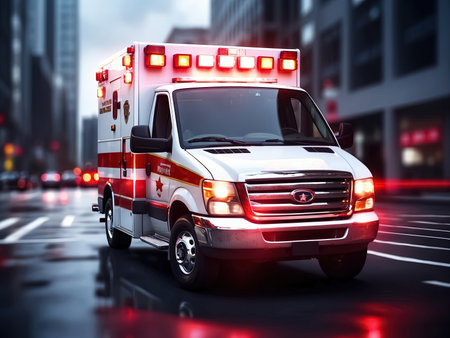 Ambulance car on the road. Generative Aiの素材
