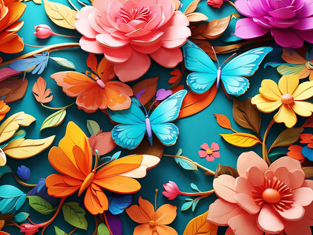 floral background with butterfly and flowers. Generative Aiの素材
