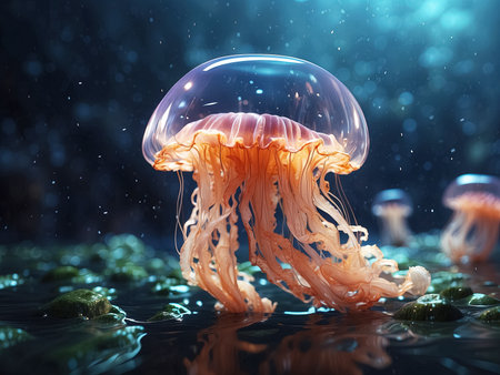 Jellyfish floating in the water. Generative Aiの素材