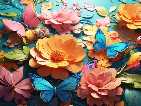 floral background with butterfly and flowers. Generative Aiの素材