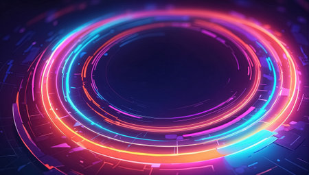 Neon circle frame on dark background. Generative Aiの素材