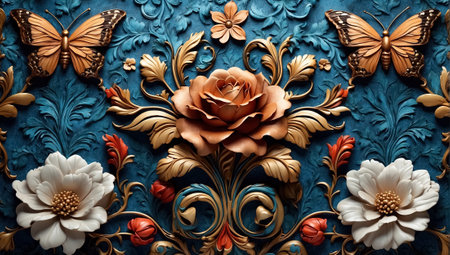 floral ornament on blue background. Generative Aiの素材