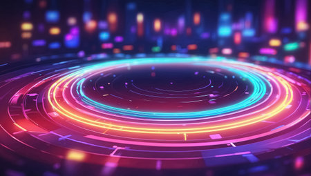 Neon circle background. Glowing neon circle background. Generative Aiの素材