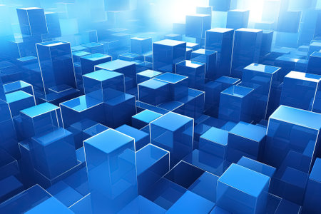 Abstract blue cubes background, computer digital image. Generative Aiの素材