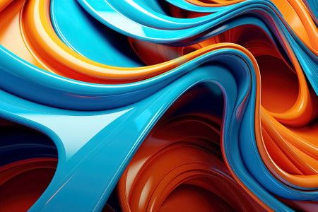 3d abstract blue and orange wavy background. Generative Aiの素材