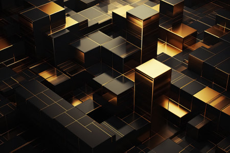 Abstract black and gold cubes background. Generative Aiの素材