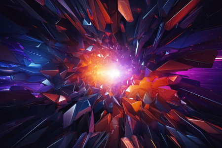 3d abstract geometric composition with glowing particles in empty space. Generative Aiの素材