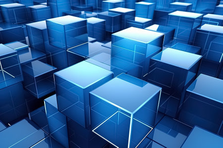 Abstract blue cubes. Futuristic chaotic background. Generative Aiの素材