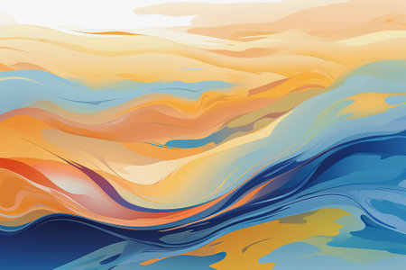 Abstract background with blue, orange and yellow waves. Generative Aiの素材
