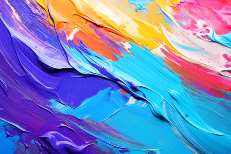 Abstract acrylic paint background in blue, red, orange and yellow colors. Generative Aiの素材