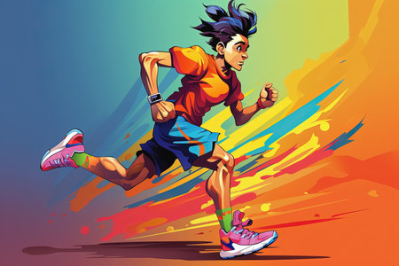Running man. man runner. Colorful background. Generative Aiの素材