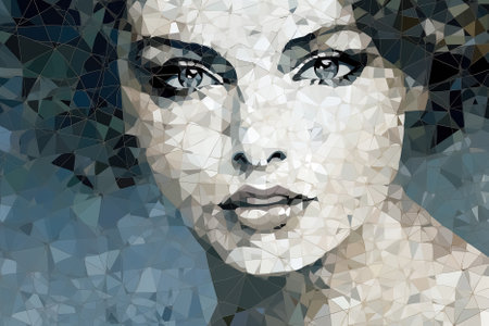 Portrait of a beautiful woman. Polygonal mosaic background. Generative Aiの素材