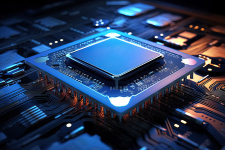 Computer processor with microcircuits in the background. Generative Aiの素材