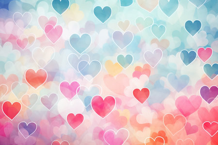 Colorful heart bokeh background. Valentines day background. Generative Aiの素材