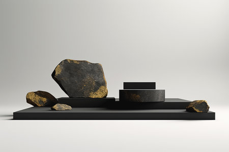 abstract geometric forms. Glossy stone podium for product presentation. Generative Aiの素材