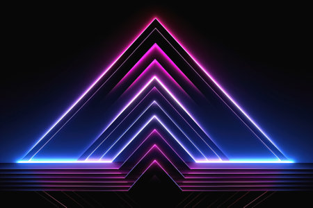Glowing neon triangles on dark background. Generative Aiの素材