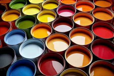 Colorful paint cans in a row. Generative Aiの素材