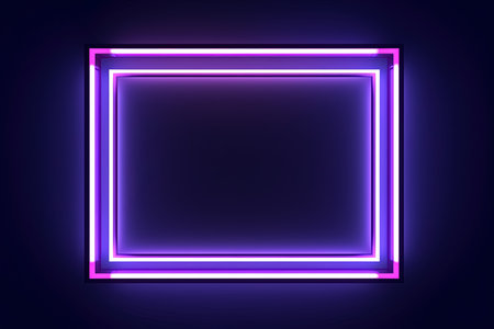 Neon square frame on dark background. Generative Aiの素材
