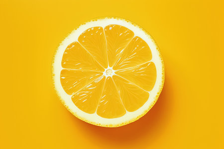 Slice of fresh citrus fruit on yellow background, top view. Generative Aiの素材