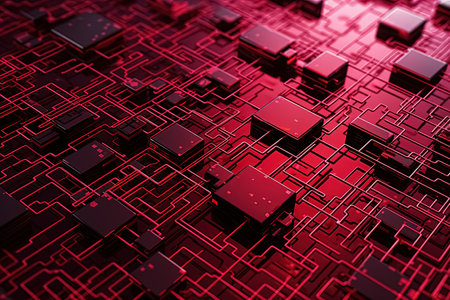 Abstract red circuit board background. Generative Aiの素材