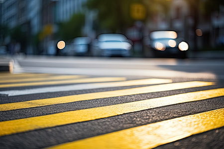 Pedestrian crossing in the city. Shallow DOF. Generative Aiの素材